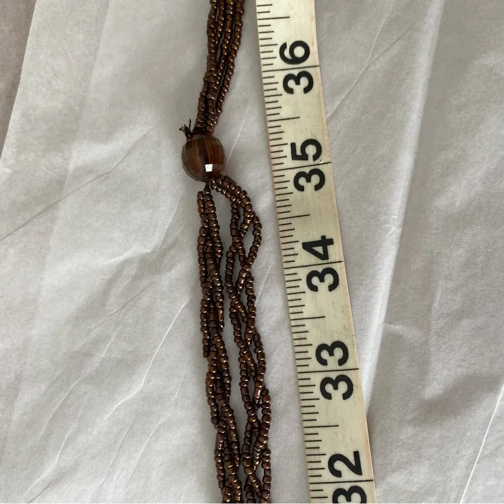 Braided Brown Beaded Belt with Beaded Tassels Fringe boho festival hippie